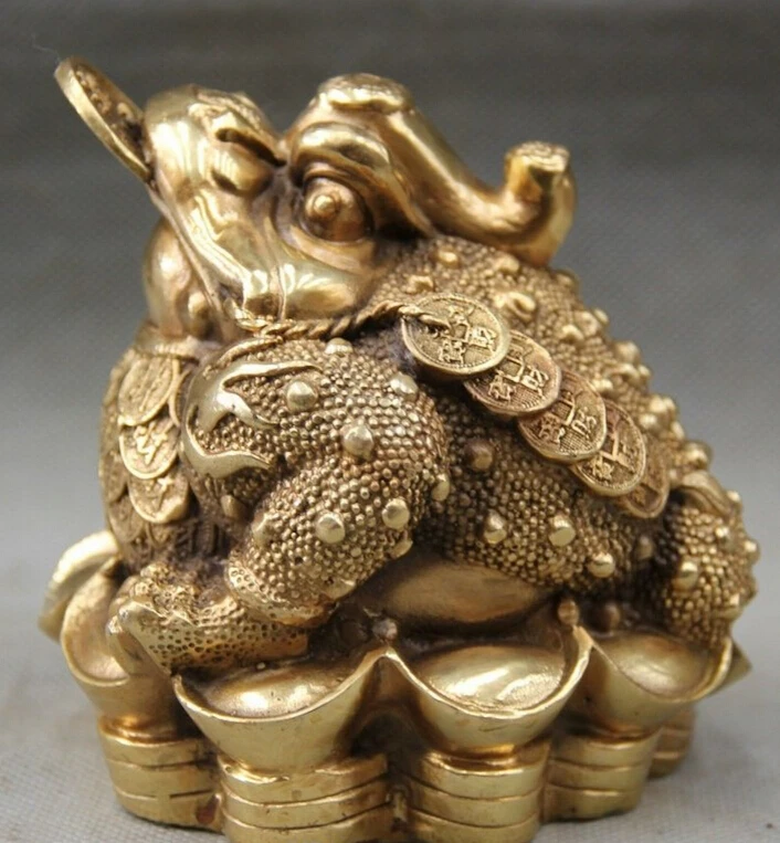 

150610 S1332 5" China Chinese Copper money coin Yuan BaoGolden Toad Spittor Snake Feng Shui