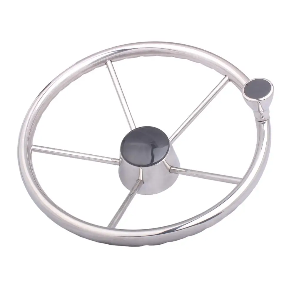 Boat Accessories Marine 13.5 inch 5 spoke stainless steel mirror polished marine boat yacht steering wheel  with control Knob boat accessories marine 11 boat stainless steel 5 spokes steering wheel 280mm dia for marine yacht