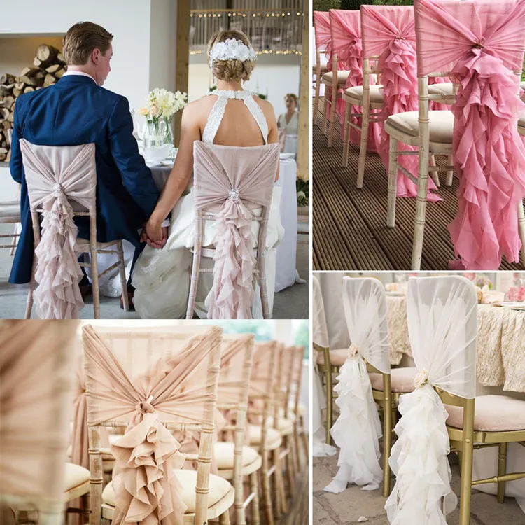 

White or Pink Chiffon Chair Covers Sash Bow for Weddings Banquet Event Decorations Supplies Free Shipping 100pcs/lot