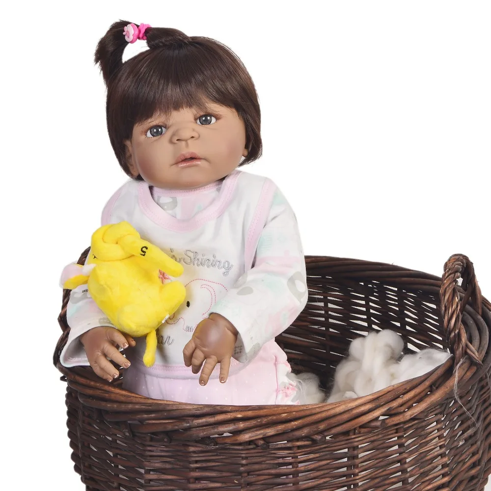 

real black Silicone reborn baby girl dolls reborn fake reborn babies dolls wear pink Elephant clothes for children bebe gift toy