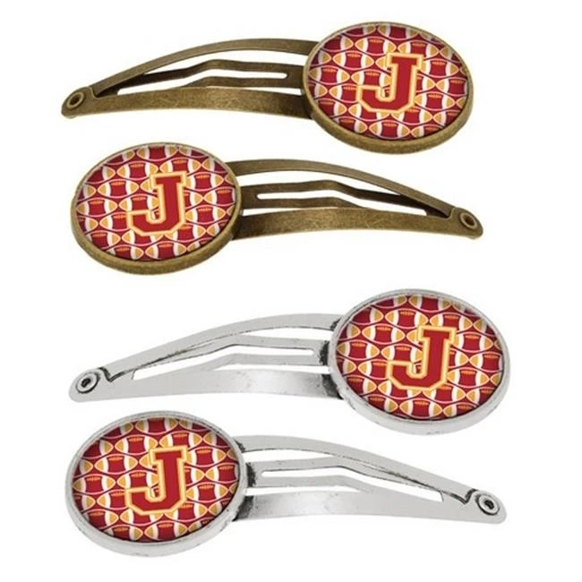 Carolines Treasures CJ1070-JHCS4 Letter J Football Cardinal & Gold Barrettes Hair Clips Set of 4