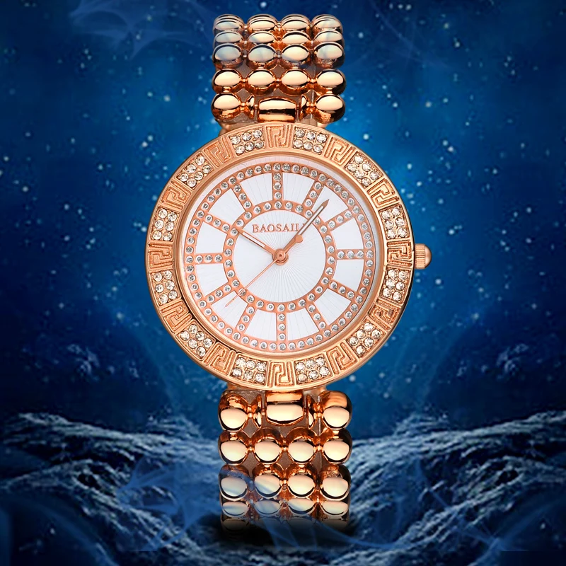 

2018 New Stytle BAOSAILI Ladies Wristwatches Luxury Dress Big Round Dial Women Rhinestones Watches Analog Quartz Clock
