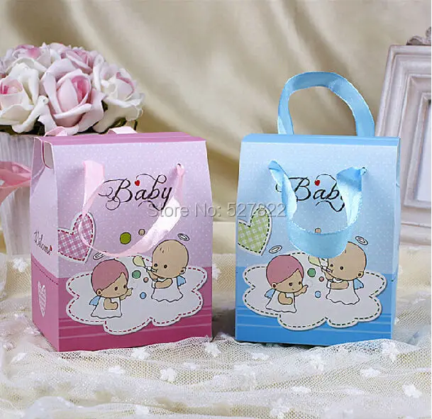 2 цвета розовый и голубой Baby Shower коробка конфет Подарочная сумка вечерние коробка для детского подарка, 50 шт в наборе, размер 2 4/" X 3 1/2" X 5"