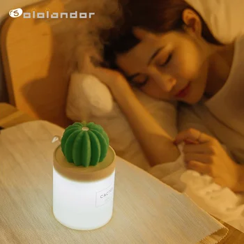 

280ml USB Air Humidifier Cactus Timing Aromatherapy Diffuser Mist Maker Fogger Mini Aroma Diffuser With Night Light for Home
