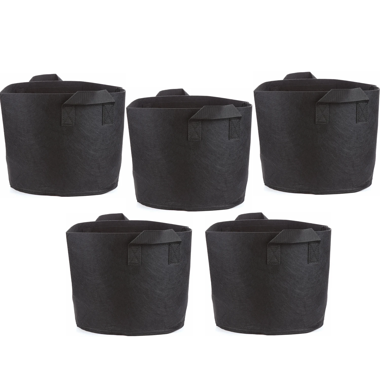 

T4U Grow Bags Woven Fabric Planting Bags Aeration Pots Soft-Sided Containers with Sturdy Handles Black 5pcs/lot