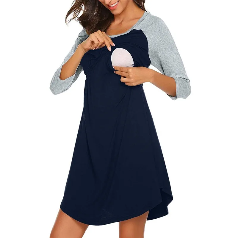 Telotuny Women's Maternity Breastfeeding Nightshirt Sleepwear maternity clothes for pregnant women cotton nursing top Dec13