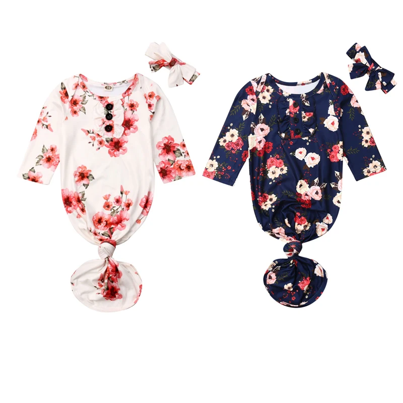 От 0 до 12 месяцев с цветочным рисунком для новорожденных девочек и мальчиков, Пеленальное Одеяло, спальный мешок + повязка на голову