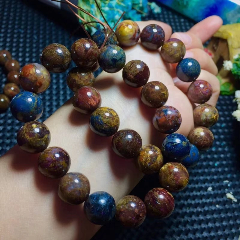 

blue Pietersite stone round 13-13.5mm bracelet 7.5inch FPPJ wholesale beads nature