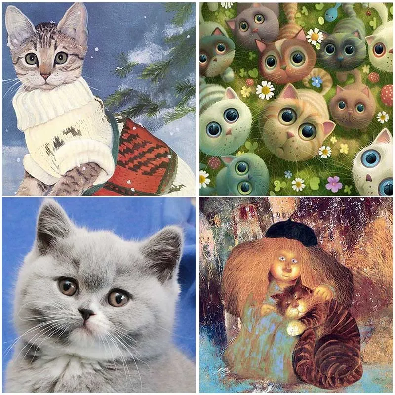 

Oil Painting Square Drill Cat Diamond Embroidery Full Display Round Drill Diamond Painting Mosaic Animal Cartoon Home Decor