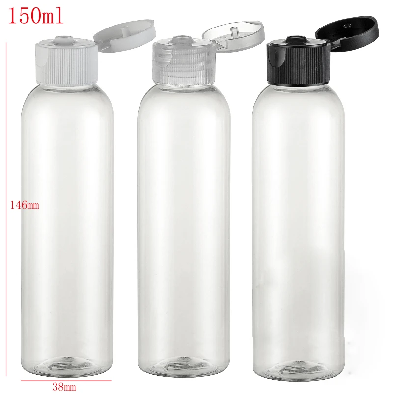 (50pcs/lot) 150ml clear Flip top cap refillable bottle Bottles