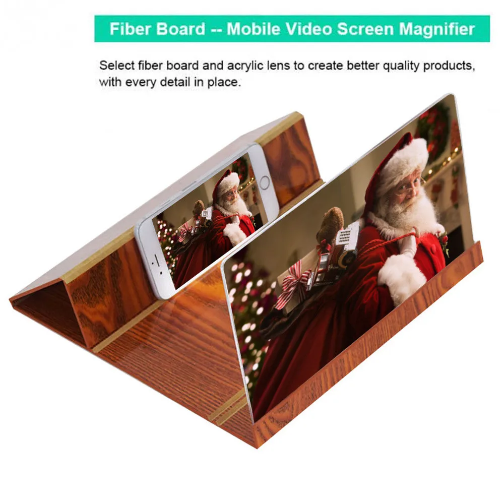 

12in Mobile Phone Screen Magnifier 3D HD Video Amplifier Smartphone Stand Brown TPU + wood enlarge 4~6 times on the phone scree