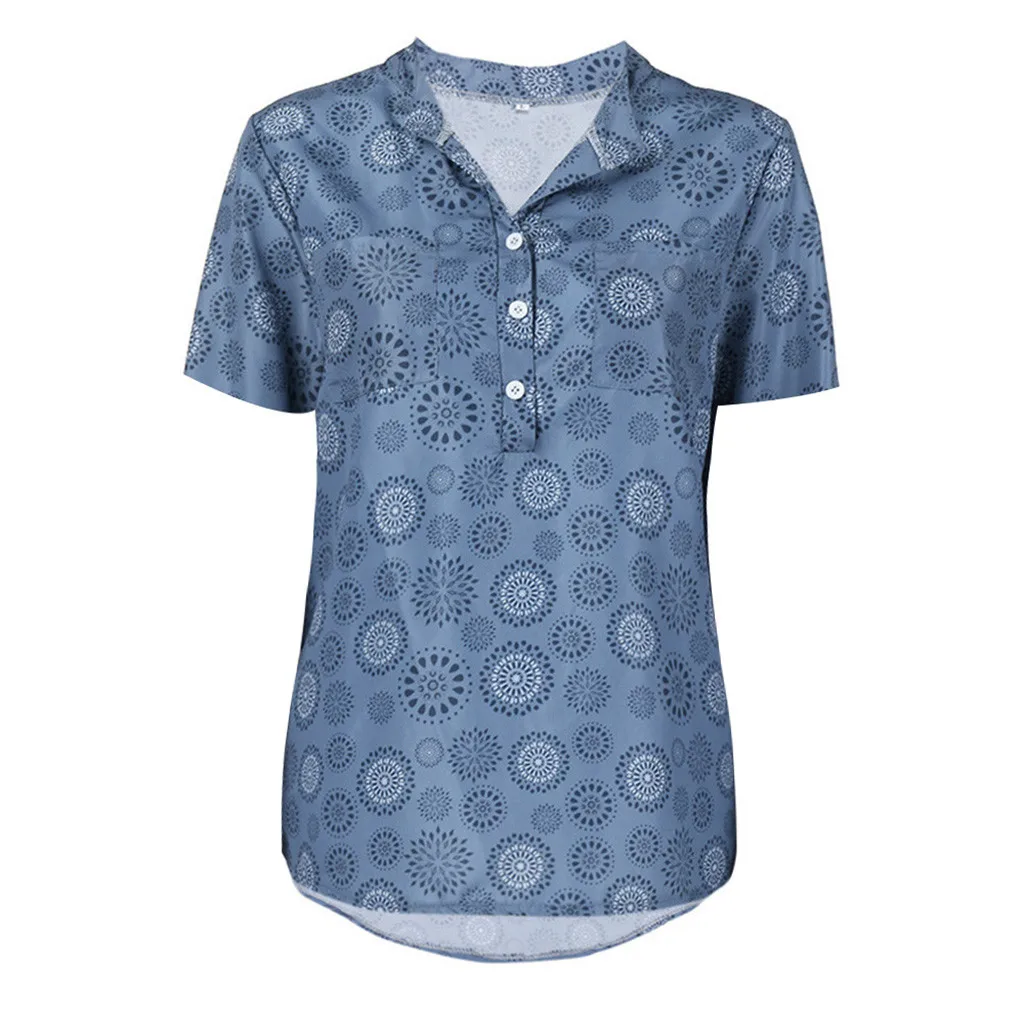 

blusas mujer de moda 2019 women's blouse shirt Women Plus Size Print Short Sleeve Polka Dot Button Blouse Pullover Tops Shirt