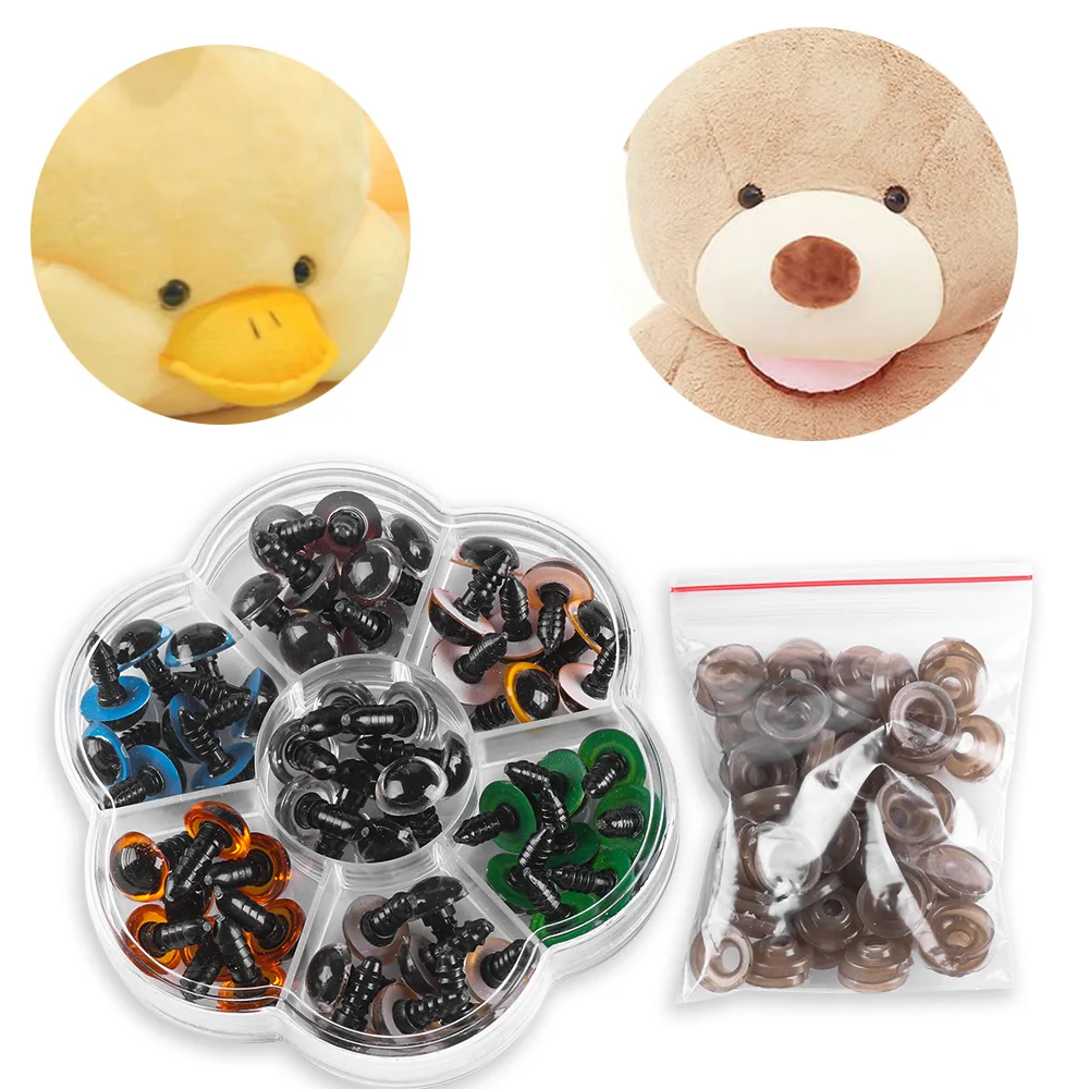 

56/70pcs Colors-Mix 10/12mm Plastic Safety Eyes Box for Teddy Bear Stuffed Puppets Snap DIY Funny Toy Eyes Accessories for Doll