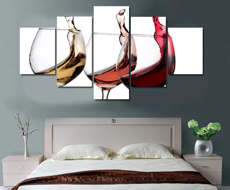 5 Pieces Canvas Prints Colored wine glasses painting Wall Art Home
