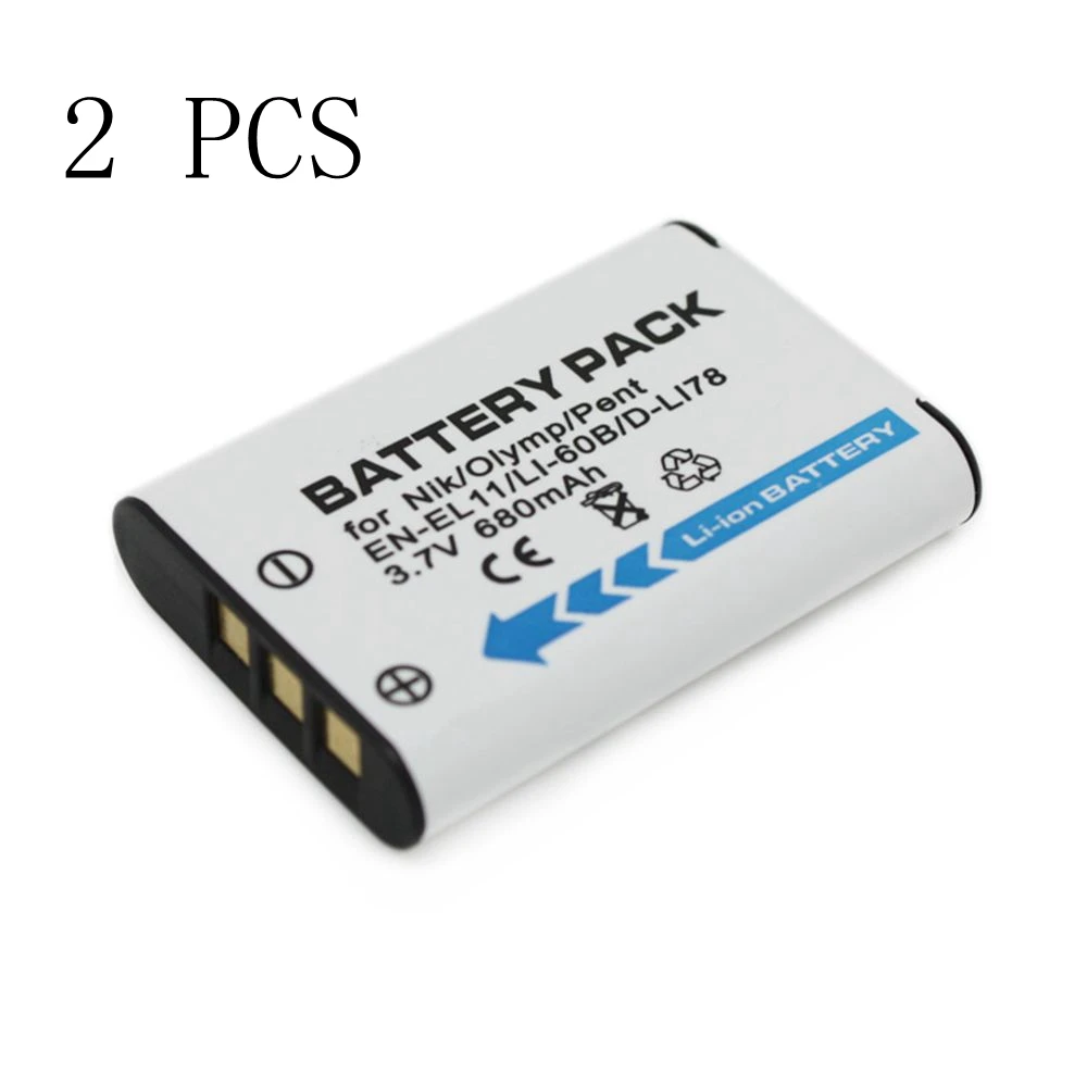 

2 Pieces 680mAh  EN-EL11 EN EL11 ENEL11 LI-60B D-Li78  Digital Camera Battery  For Nikon D40 D40X D60 D3000 D5000 Camera