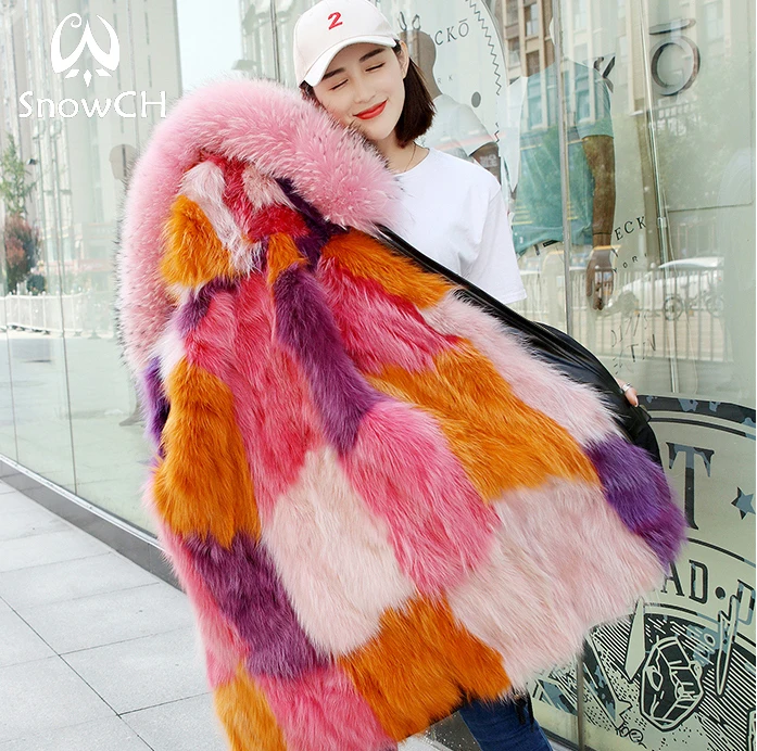 Clearance 2018 new fashion women luxurious Large raccoon fur collar hooded coat warm Fox fur liner parkas long winter jacket F939 17