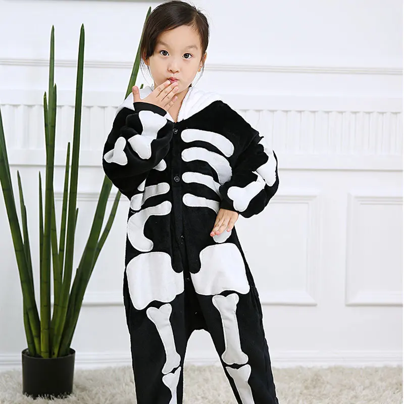 

Kigurumi Pajama Skeleton Pattern For Children Kigurumi Flannel Cartoon Pajama Skeleton Boy Girl Blanket Sleepers Free Shipping