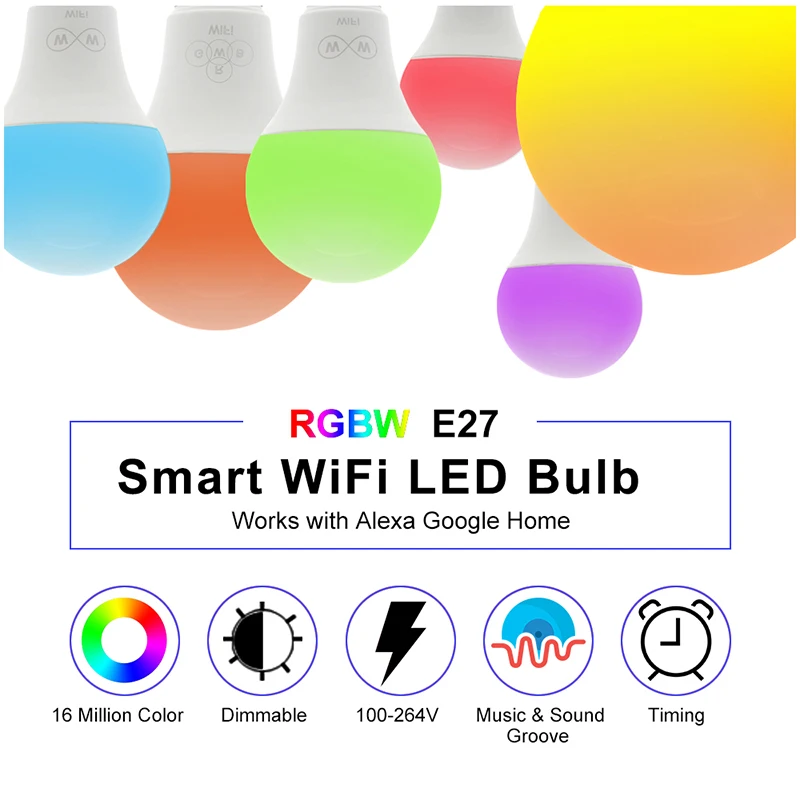 Светодиодный лампы E27 Смарт WI FI работает с Amazon Alexa и Google Home RGB белый Холодный теплый
