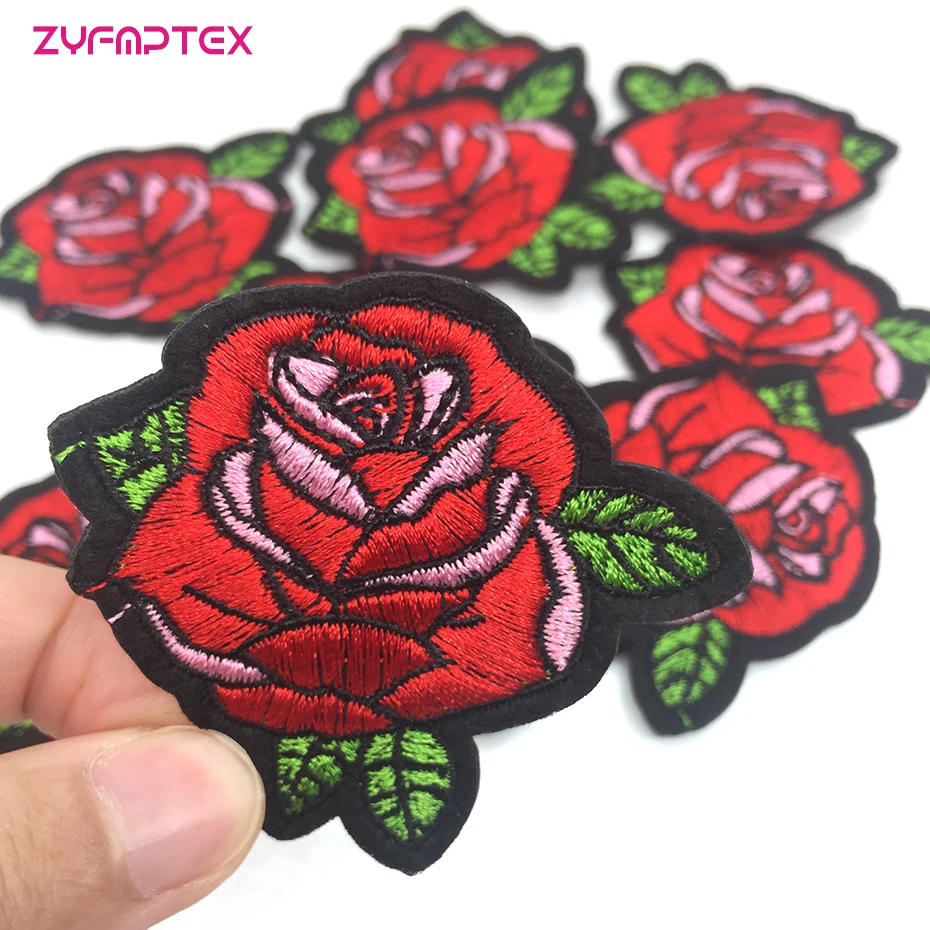 ZYFMPTEX Top Fashion Iron On Embroidered Patch Motif Applique Red Roses