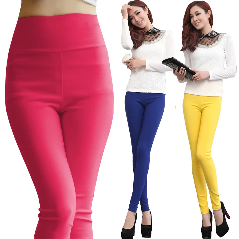 

Plus size 5XL 6XL women stretch cotton leggings candy color female skinny pencil pants high waist Trousers Ladies Trousers White