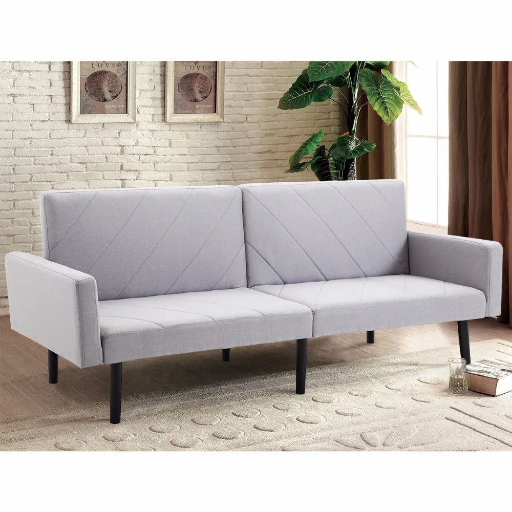 Giantex Futon Sofa Bed Convertible Recliner Couch Splitback Sleeper with Wood Legs Modern Living Room Furniture HW57254
