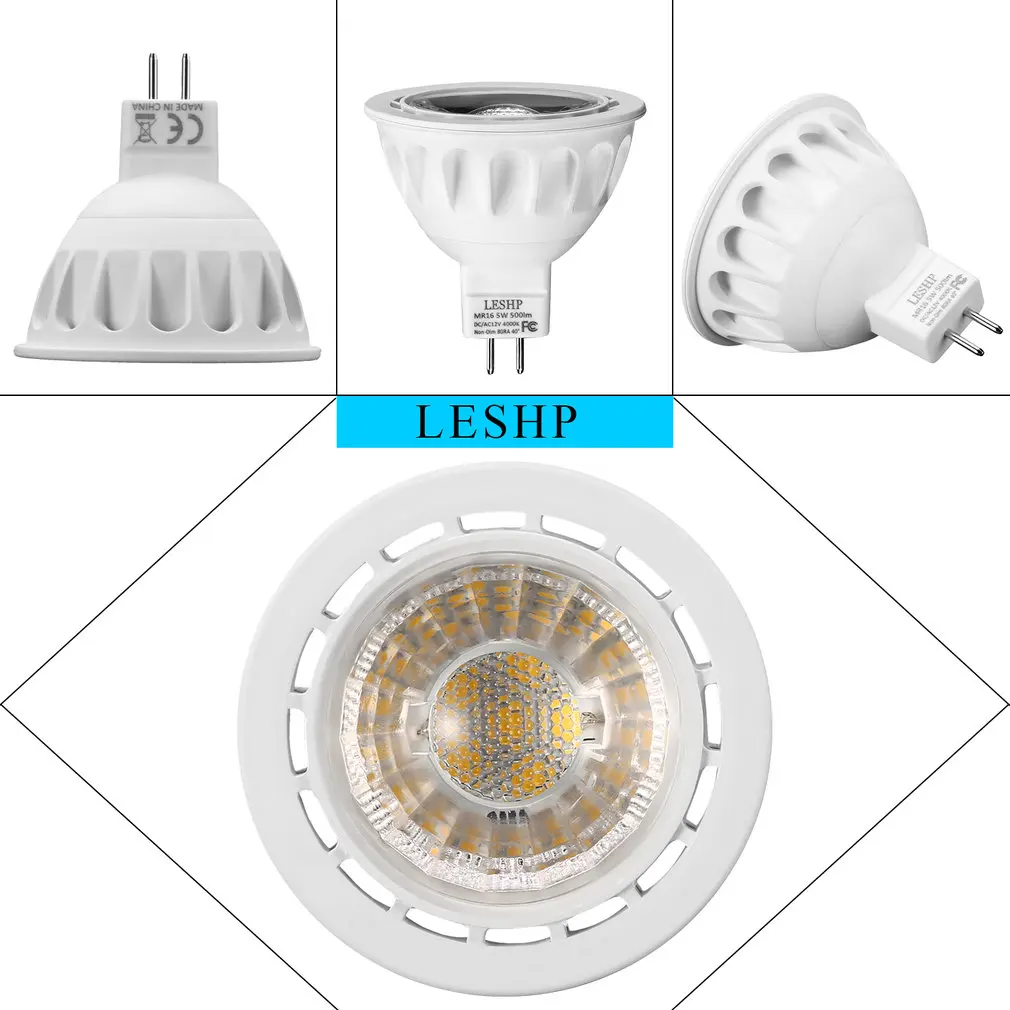 LESHP белый MR16 AC/DC12V 5 W Светодиодный прожектор 4000 K 500LM без затемнения 40 градусов угол луча компактный размер легкий вес