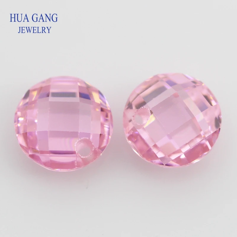 Single Hole Pink AAAAA Round Brilliant Pink Double Checkerboard Cubic Zirconia Stone 3~14mm For DIY Jewelry Making Beads