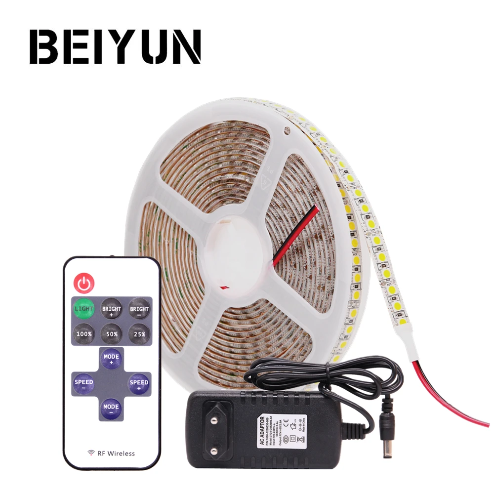 5050 RGB Светодиодная лента Водонепроницаемая 5 м 600LED DC 12V гибкая с питанием и