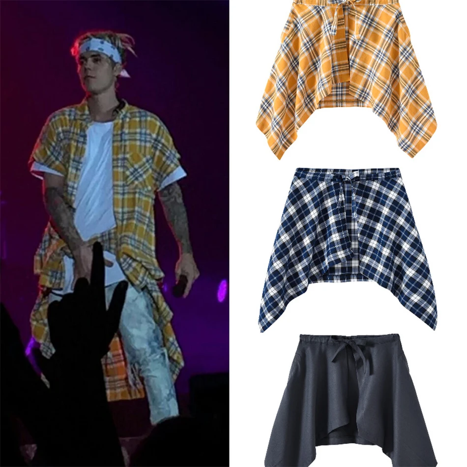 

High Street INS High Street Justin Bieber Harujuku Shirts Hip Hop Belt Accessories Plaid Shirt Chemise Homme Mens Clothes