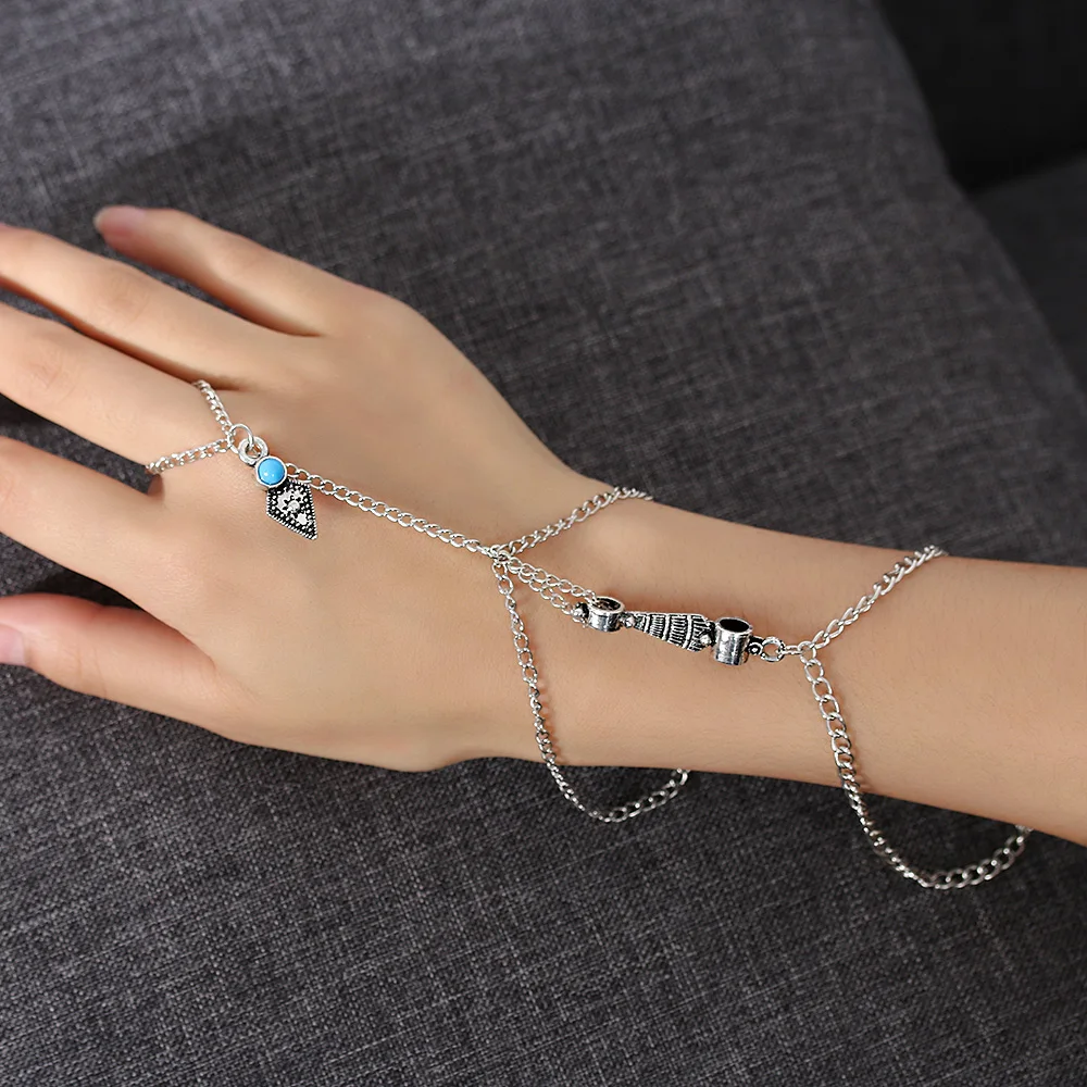 

1 Pcs Boho Fashion Geometry Silver-color Finger Ring Hand Chain New Multi Chain Finger Bangles For Women