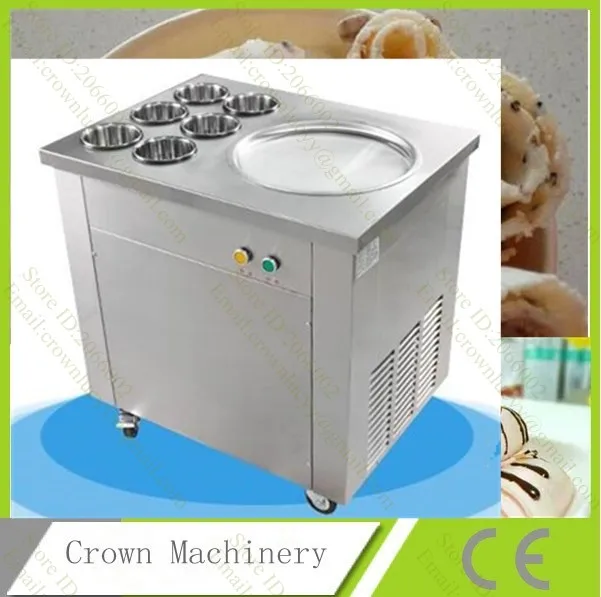 

Free Shipping Fried Ice Cream Pan commercial Ice Cream Roll Machine with 1 pan with 6 salad bowls