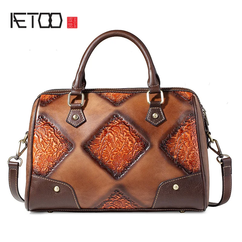 

AETOO European and American leather vintage women's bag, leather retro shoulder bag, women's leather hand-held oblique cross bag