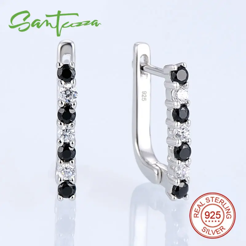 Earrings for Women Natural Stone Black Spinel Cubic Zircon CZ Diamond Sterling Silver Earrings Russian Lock Fashion Jewelry