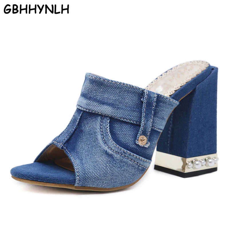 

GBHHYNLH Women Shoes Heel Shoes Female Square Heel Peep Toe Slippers Woman Zapatos Mujer Chaussure Femme mules femme LJA327