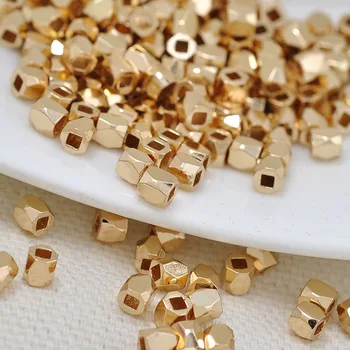 

100pcs DIY accessories gold by irregular square hole cut copper beads block beads wholesale