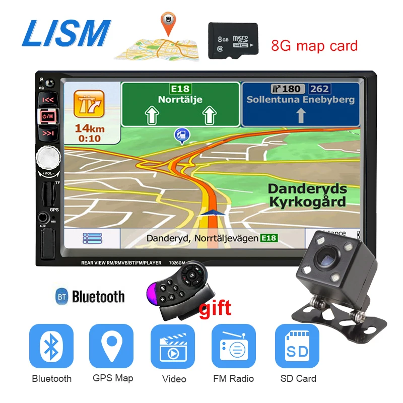 

LISM Car Radio Multimedia Player GPS Navigation 7" Touch Screen 2 Din Bluetooth MP5 Support Rear View Camera Steer Wheel Control