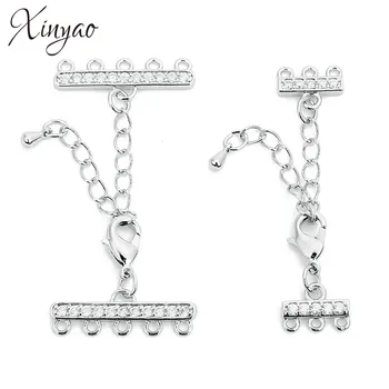 

XINYAO 2Pcs/lot Rhodium Color Micro Pave CZ End Fastener Clasps With 3/5 Holes Copper Chain Lobster Clasps Diy Necklace Making