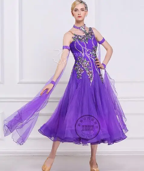 

customize rhinestone light purple Fox trot Waltz tango salsa competition ballroom cha cha dance dress