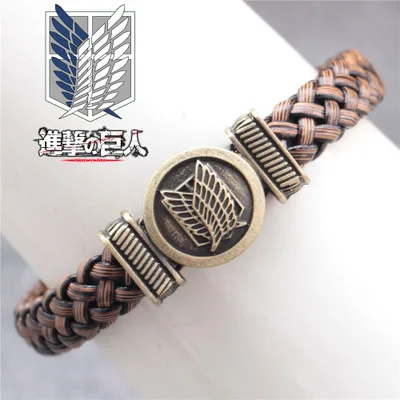 

Anime Game Attack on Titan Leather Braided Bracelet Men Women Bangles Shingeki no Kyojin Survey Corps Alloy Logo Charms Fans Gif