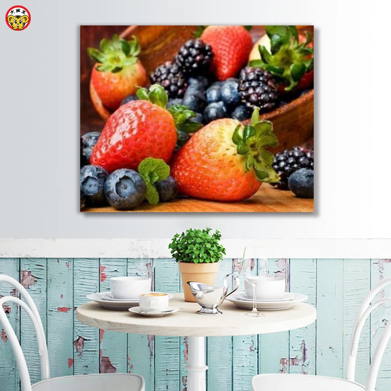 Günstige Diy ölgemälde durch zahlen kunst farbe durch zahl obst restaurant küche dekoration malerei