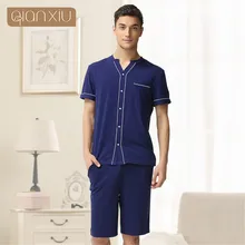 Qianxiu мужские Брендовые однотонные хлопковые пижамы для влюбленных, комплект модной домашней одежды, одежда для сна для пар, пижамы, летний Пижамный костюм, комбинезон