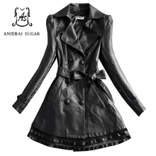Весенне-осенняя куртка из искусственной кожи, женское черное сексуальное тонкое женское пальто из искусственной кожи с юбкой, тонкая ветровка, пальто большого размера