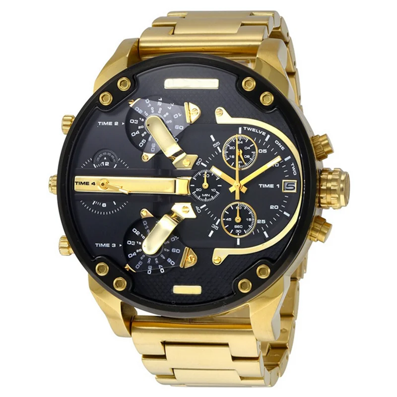 

Male Motion Quartz Watch Military Troops Large Dial Multi-Function Dual Timezone Auto Calendar Genuine Leather Steel Watchband
