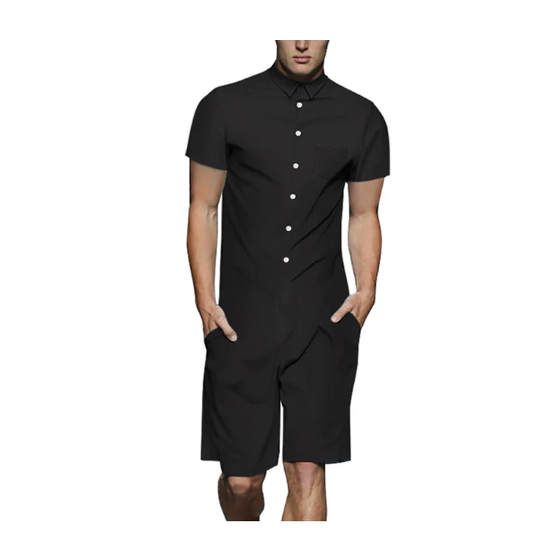 

Solid Mens Rompers Fashion Button Men Jumpsuit Summer Holiday Hawaiian One Piece Playsuits Slim Fit Men's Overalls M-3XL 8Colors