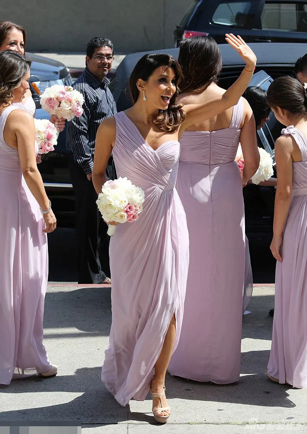 Une Épaule Lavande Longues Robes de mariée 2017 Eva Longoria Étage Longueur En Mousseline de Soie