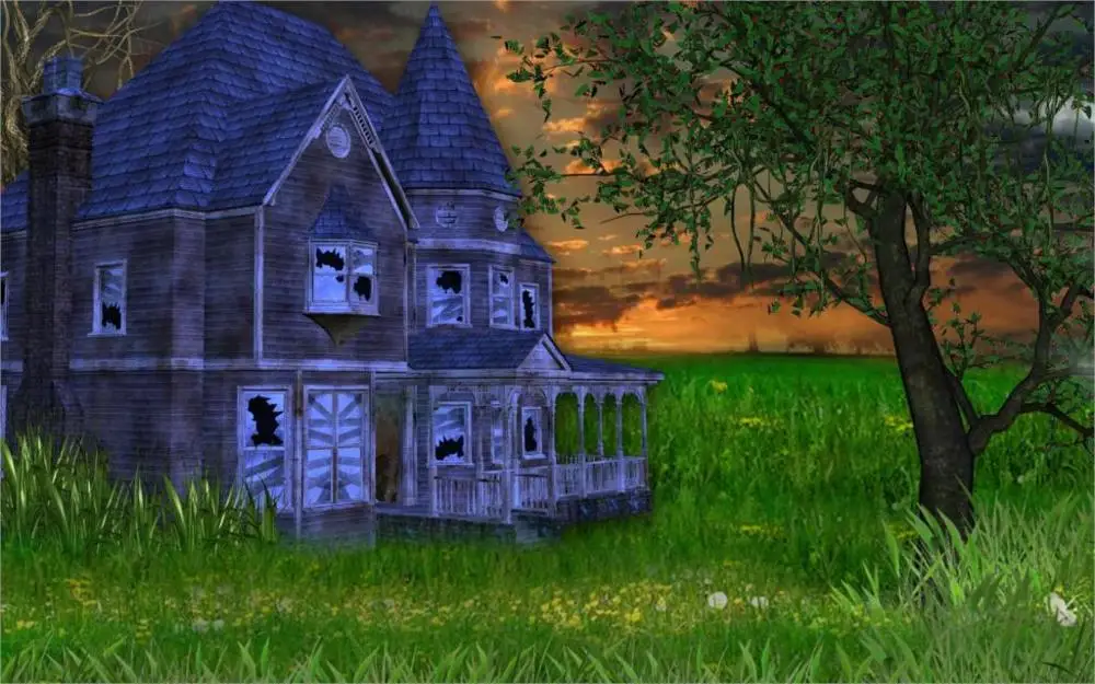 Beautiful abstract beautiful blue cottage exterior 3 Sizes Silk Fabric Canvas Poster Print