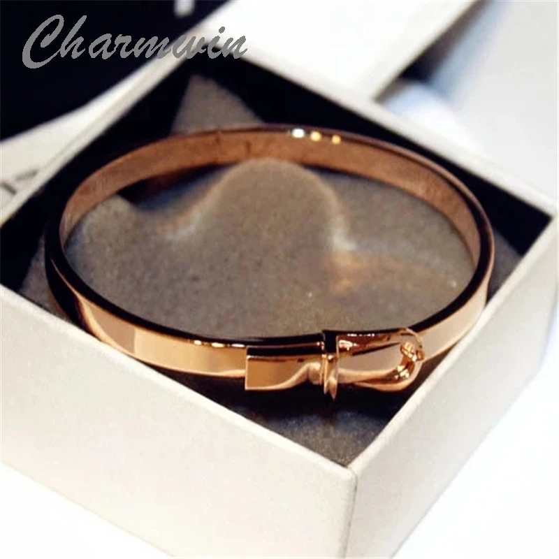 

Charmwin Fashion Luxury Belt Cuff Bangles Simple Exquisite Rose Gold Color Metal Bracelets & Bangles Jewelry Women MCS00188