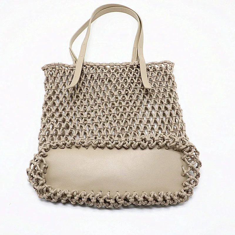 Moda feminina bolsa oco malha tecido bolsa