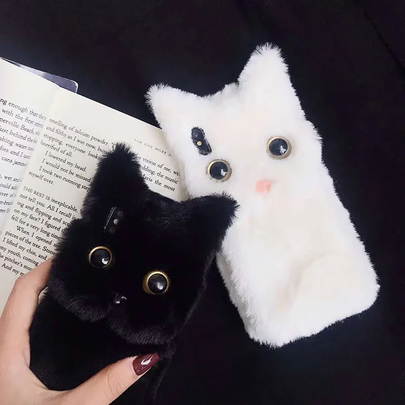 Чехол для IPhone XS Max X XR Чехлы 3D мультяшный Кот меховой пушистый теплый чехол 6 6S 7 8 Plus
