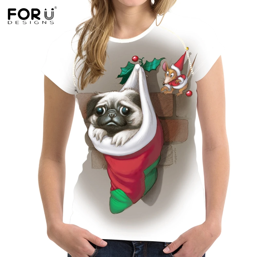 FORUDESIGNS/повседневные женские летние футболки милые рождественские короткие для